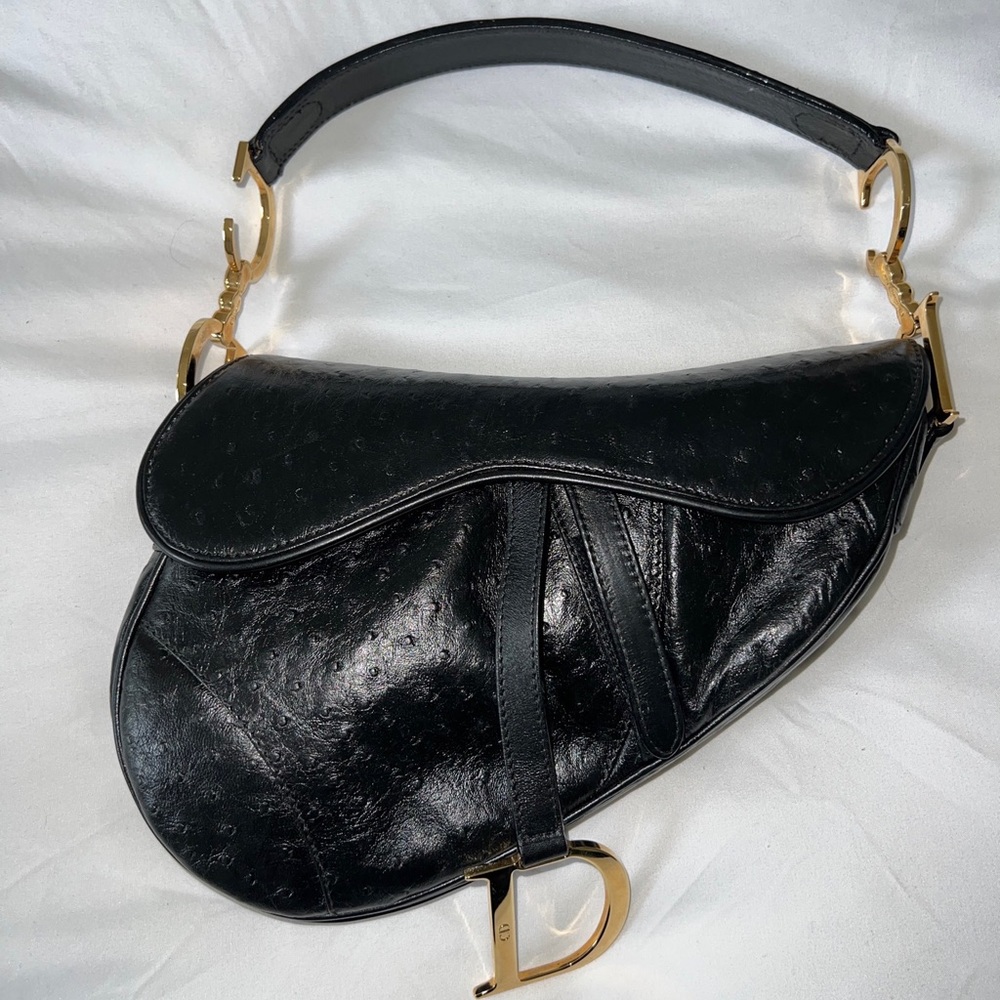 Dior Saddle Bag - Black Leather Ostrich